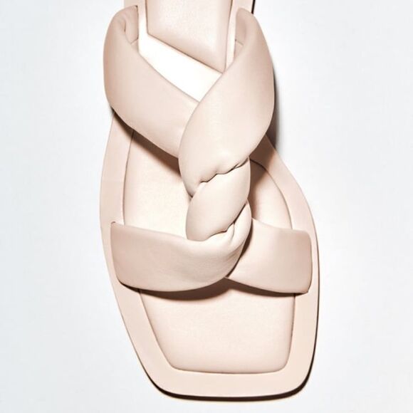 Zara Off White Crème Pink Flat Leather Sandals Shoes Size 8 - Picture 5 of 9